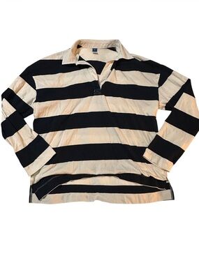 Old Navy white and navy Striped Rugby Pullover